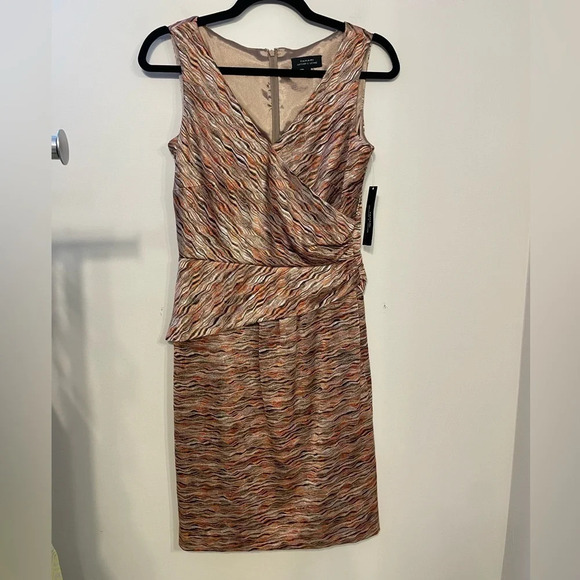 Tahari Arthur S Levine | Patterned Faux Wrap Pleat Sleeveless Sheath Dress 2 - Picture 1 of 9